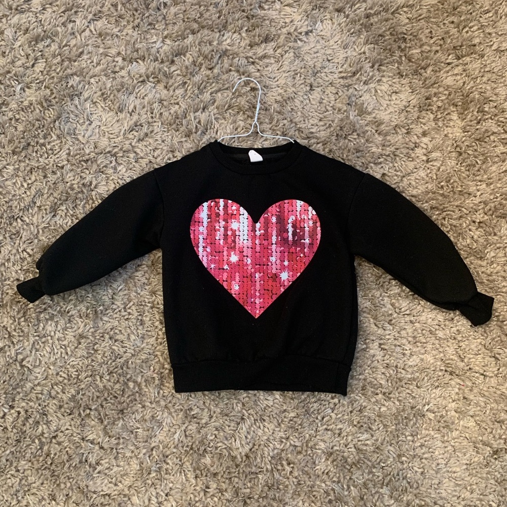 Kids Black Sweatshirt with Pink Heart Design